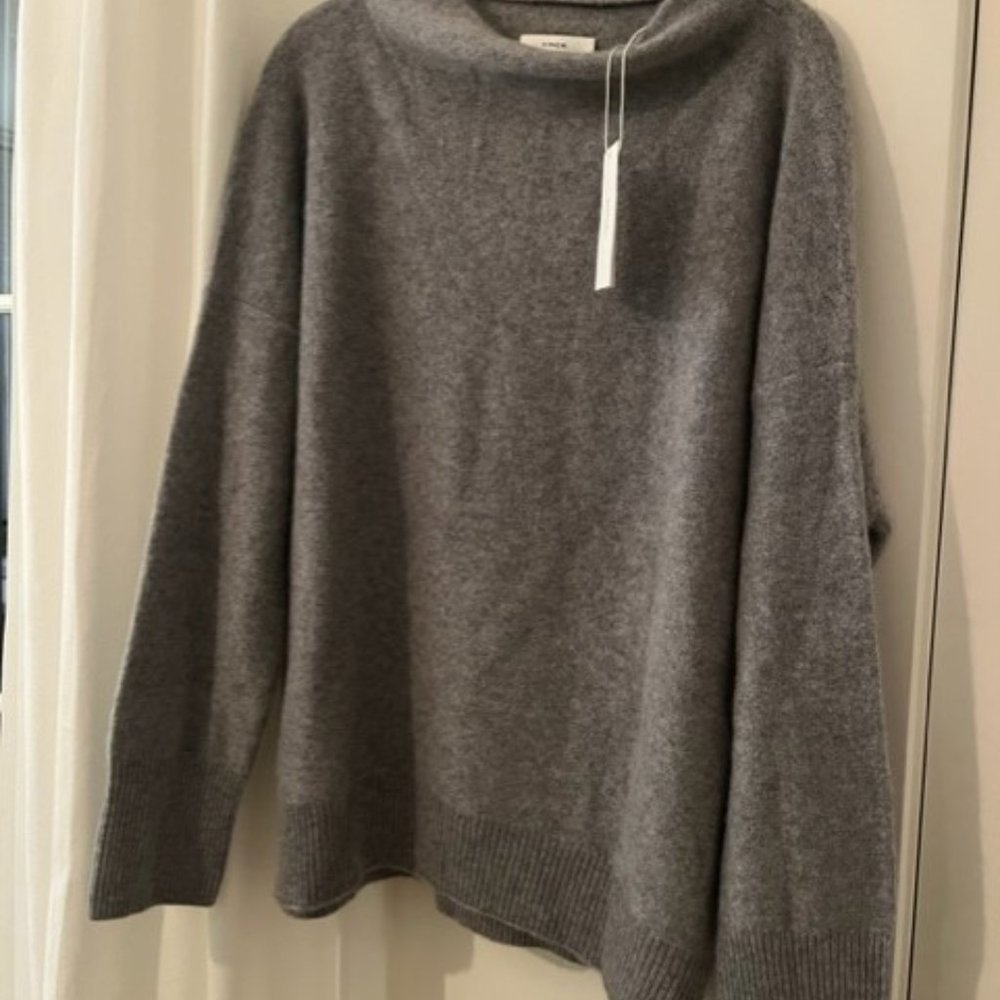 NWT Vince Plush Boiled Cashmere Funnel Neck Pullover Sweater, L, Heather Gray